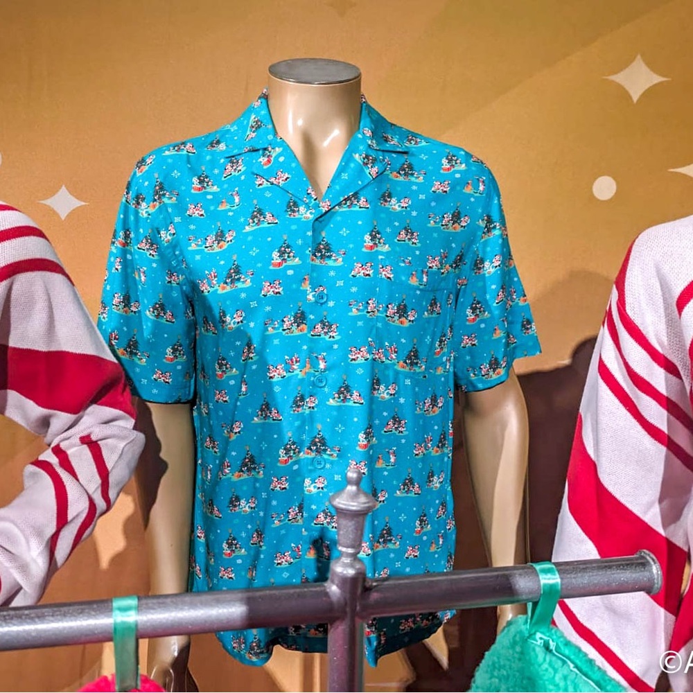 Disney Parks Shirt Adult - Blue Mickey Mouse Santa Christmas - Button Up